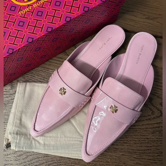 NWT! NEW! Tory Burch Pointed Backless Loafer Patent Leather Women US 7.5 Petunia - Picture 2 of 14